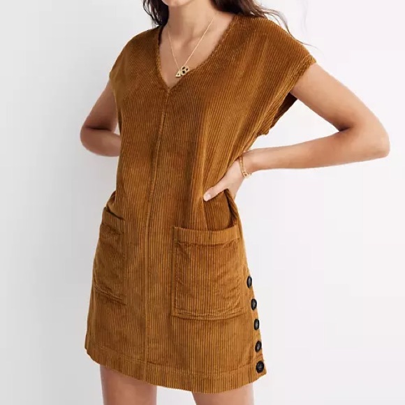 Madewell Dresses & Skirts - Madewell size XS corduroy brown button shift dress